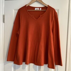 Denim&Co Waffle Knit Split V-Neck Swing Top XL